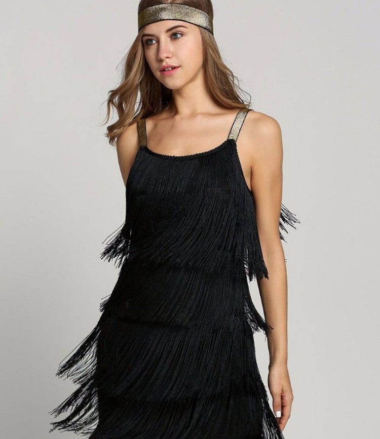 Women's Style Stitching Tassel Sleeveless A- Line Dresses