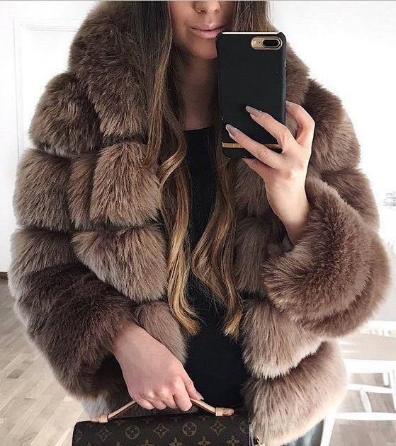 Fur With Hood Splicing Imitation Fox Coats