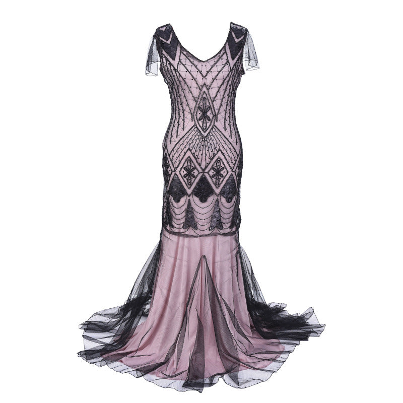 Women's Pearl Embroidery Dress Banquet Temperament Long Dresses