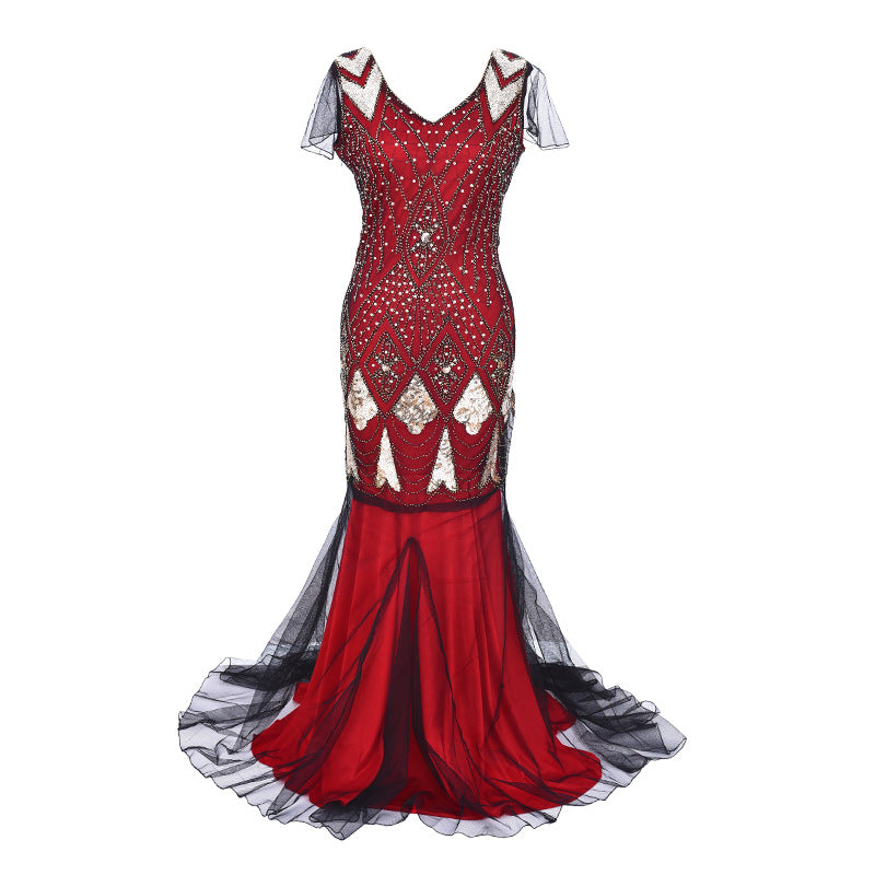 Women's Pearl Embroidery Dress Banquet Temperament Long Dresses