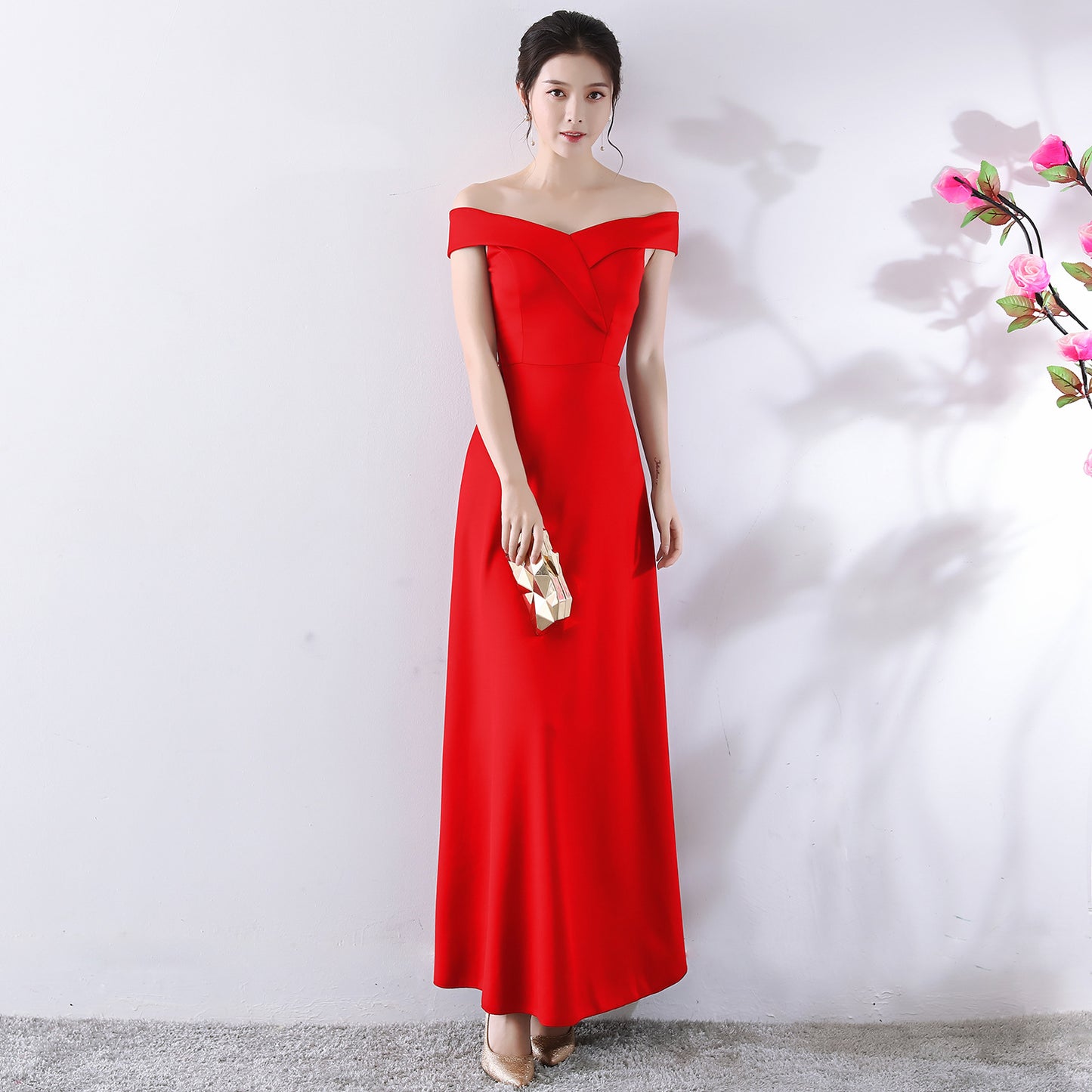 Bride Summer Red Long Family Visiting Wedding Dresses