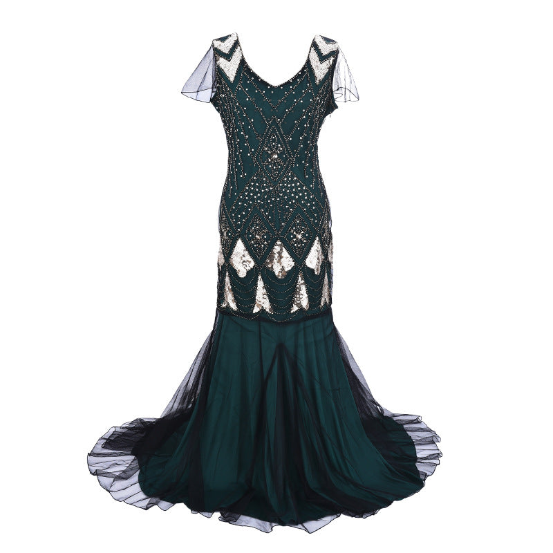 Women's Pearl Embroidery Dress Banquet Temperament Long Dresses