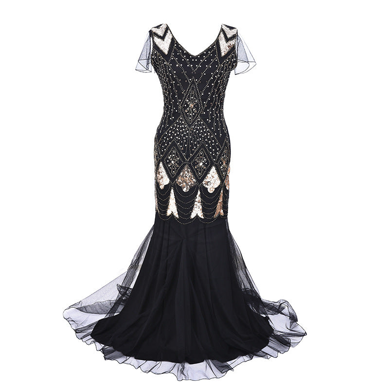 Women's Pearl Embroidery Dress Banquet Temperament Long Dresses