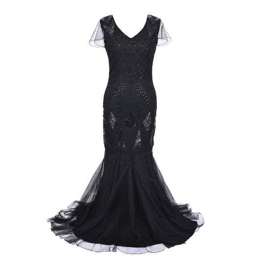 Women's Pearl Embroidery Dress Banquet Temperament Long Dresses