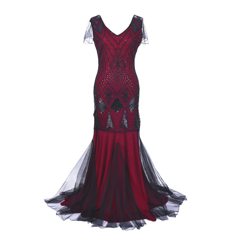 Women's Pearl Embroidery Dress Banquet Temperament Long Dresses
