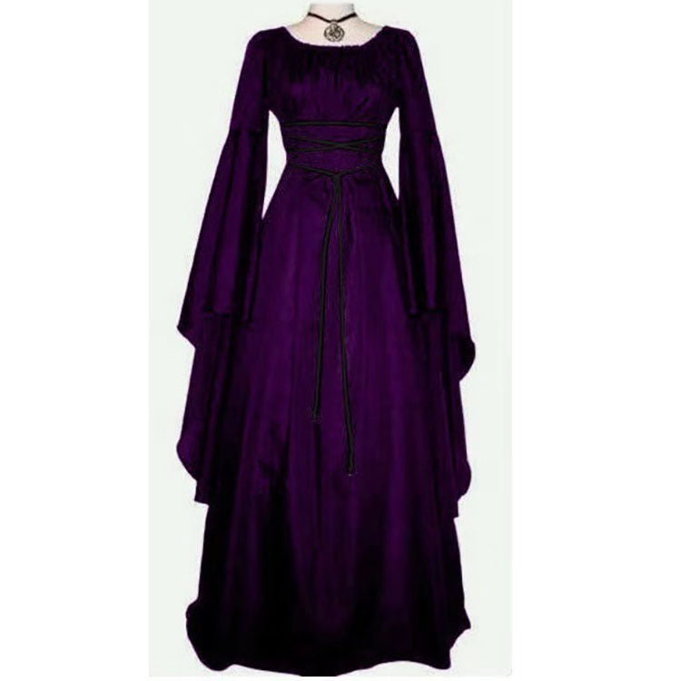 Long Sleeve Antique Style Solid Color Halloween Dresses