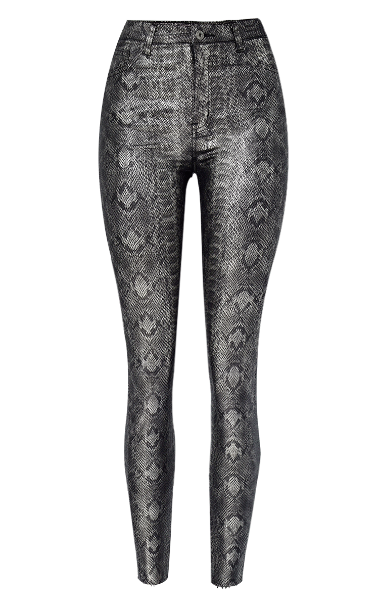 Women's Waist Stretch Coated Sier Snake Pattern Pants