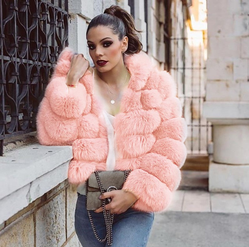 Fur With Hood Splicing Imitation Fox Coats