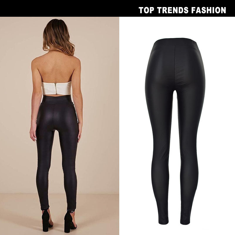 Women's Elastic Metal Open Hole Bandage Coating Imitation Jeans