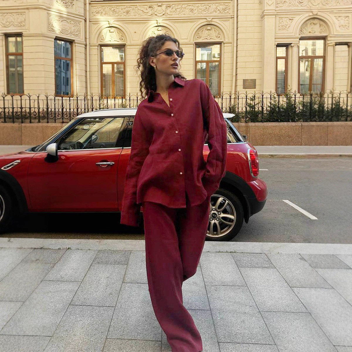 Women's Loose Long-sleeved Shirt Trousers Two-piece Fashion Casual Suit