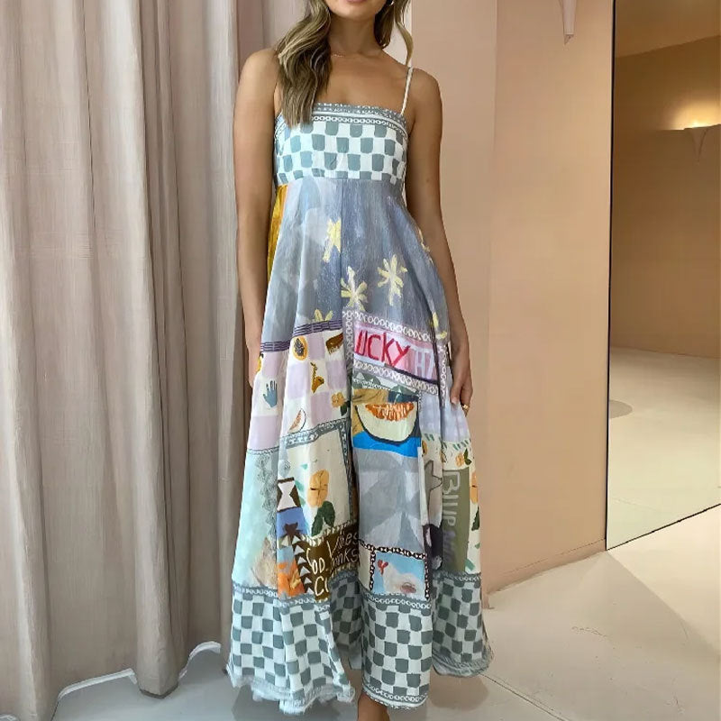 Women's Large Swing Dress Iti Printing Sleeveless Dresses