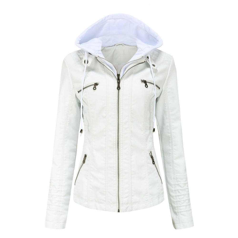 Women's Hooded Leather Two-piece Detachable Large For Coats