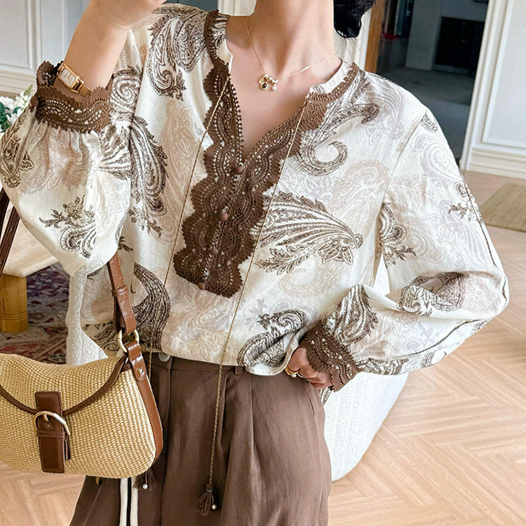 Women's Autumn Silk Linen Shirt Long-sleeved Design Tops