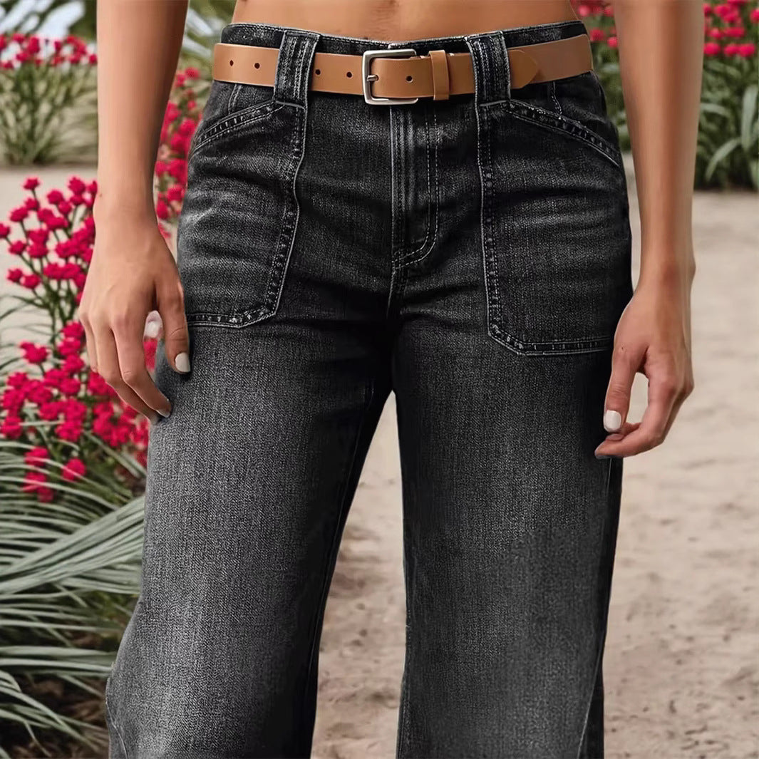 Women's Spring Slimming Wide Leg Temperament Jeans