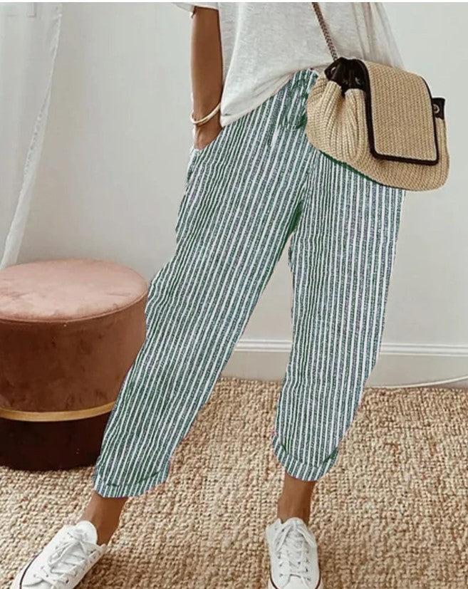 Women's Summer Striped Casual Loose Elastic Waist Pants