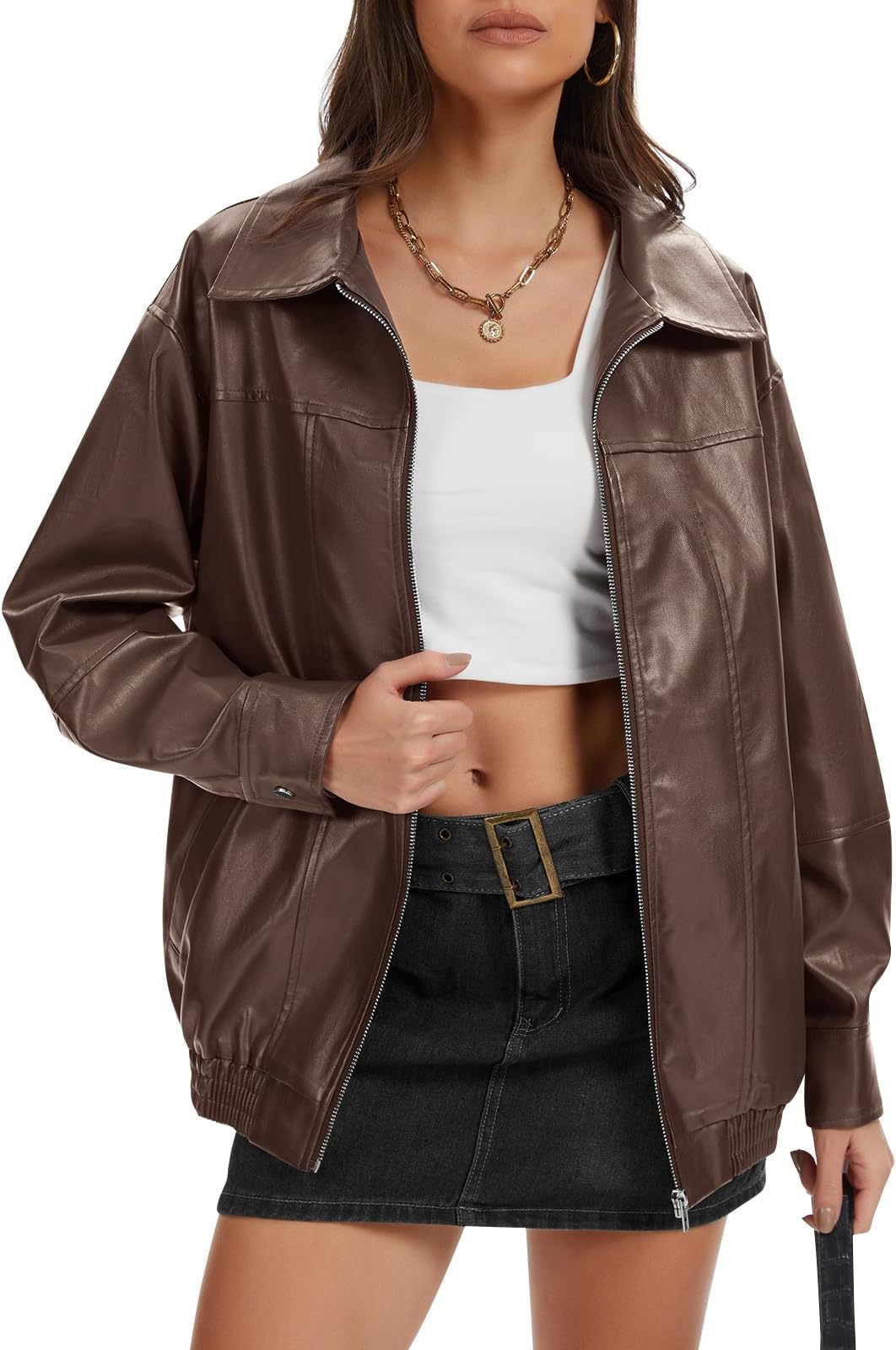 Pocket Loose Long Sleeve Leather Cool Jackets