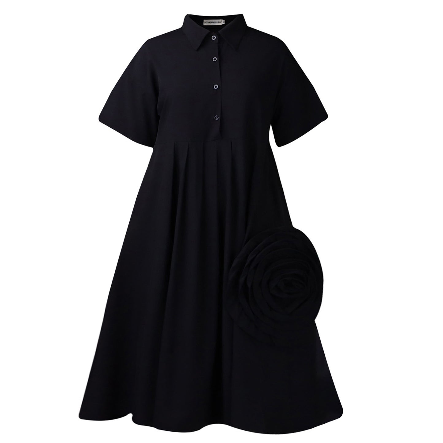 Women's Short-sleeved Solid A- Line African Shirt Dress