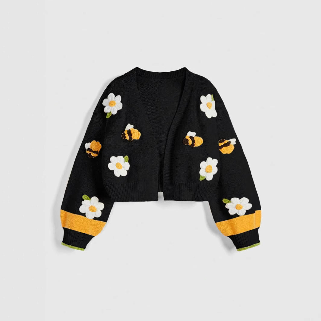 Women's Knitted Handmade Embroidered Fresh Flowers Soft Knitwear