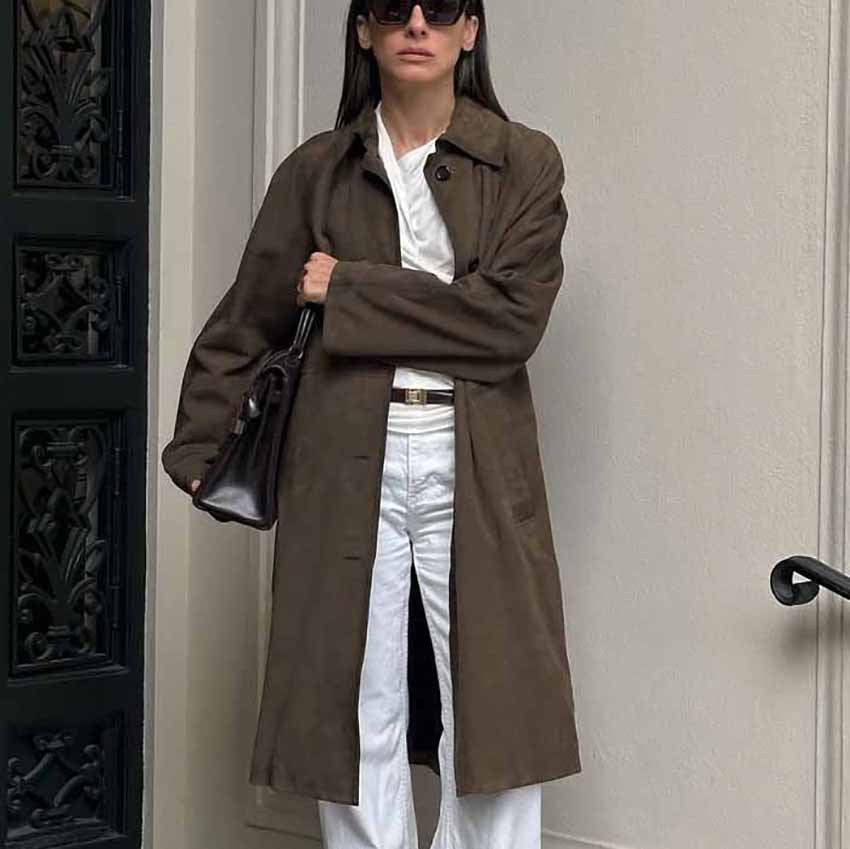 Women's Long Suede Casual Retro Brown Sleeve Coats