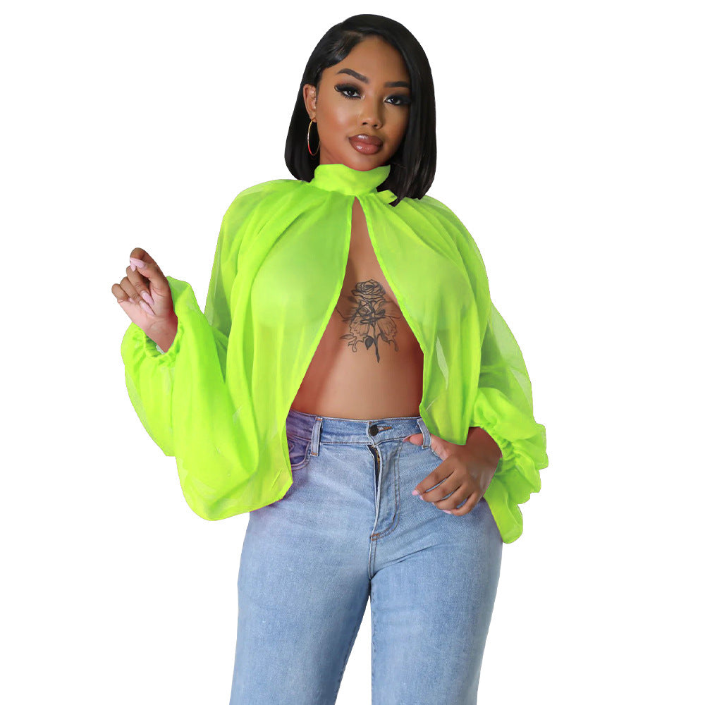 Women's Lace Printing Chiffon Shirt Batwing Sleeve Blouses