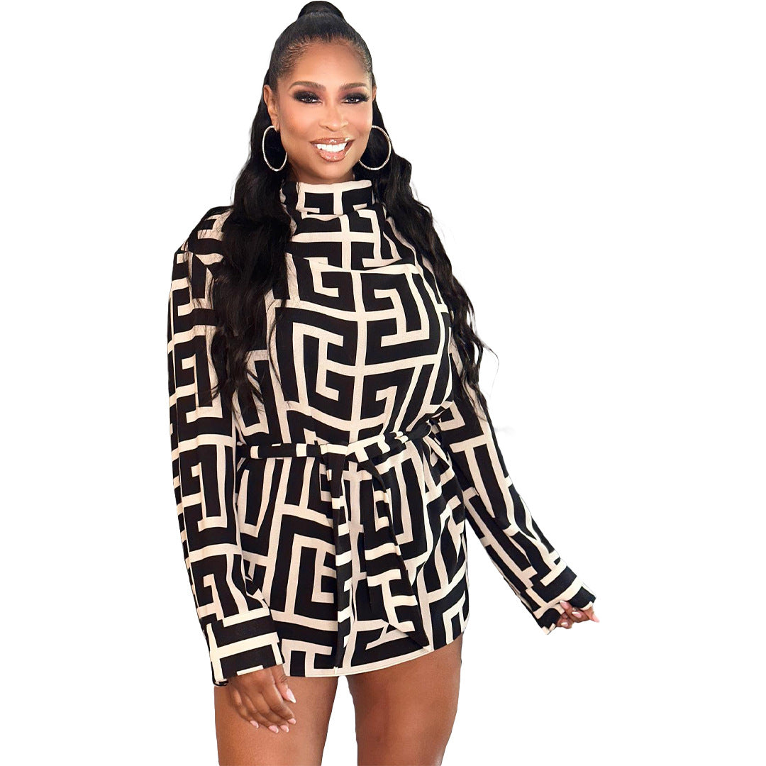 New Women's Fashion Printed Black Plaid Dress