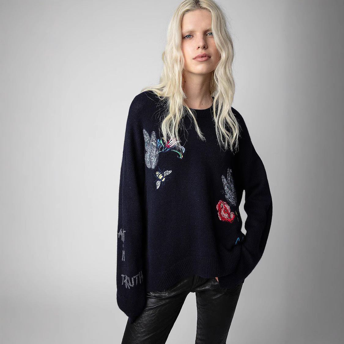 Women's French Niche Butterfly Flower Letter Embroidery Sweaters