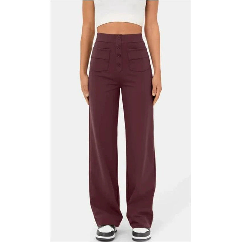 Women's Fashion Wear Casual Straight High Waist Button Pants