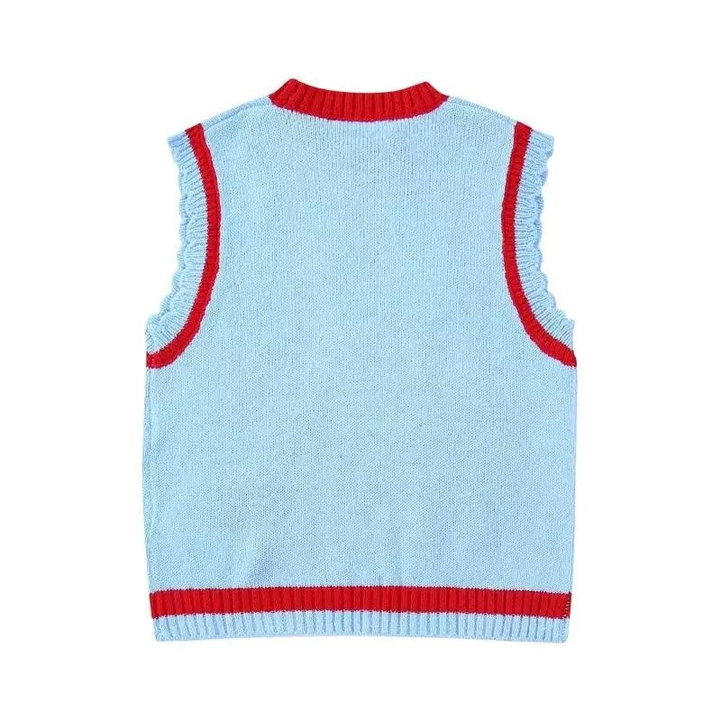 Women's Summer Fashion Stitching Embroidered Sleeveless Knitted Tops