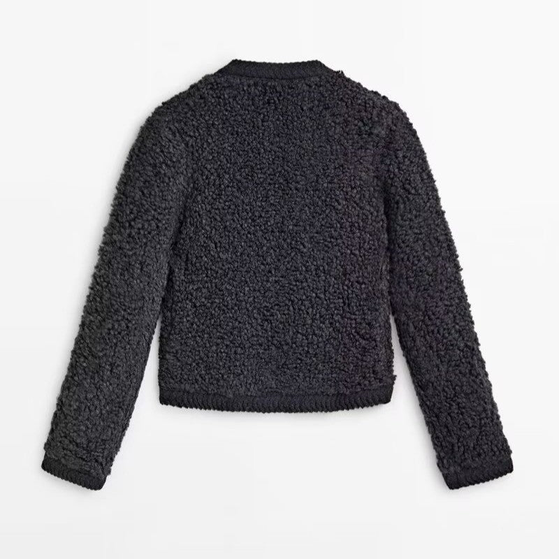 Women's Autumn Colors Button Decoration Terry Yarn Coats