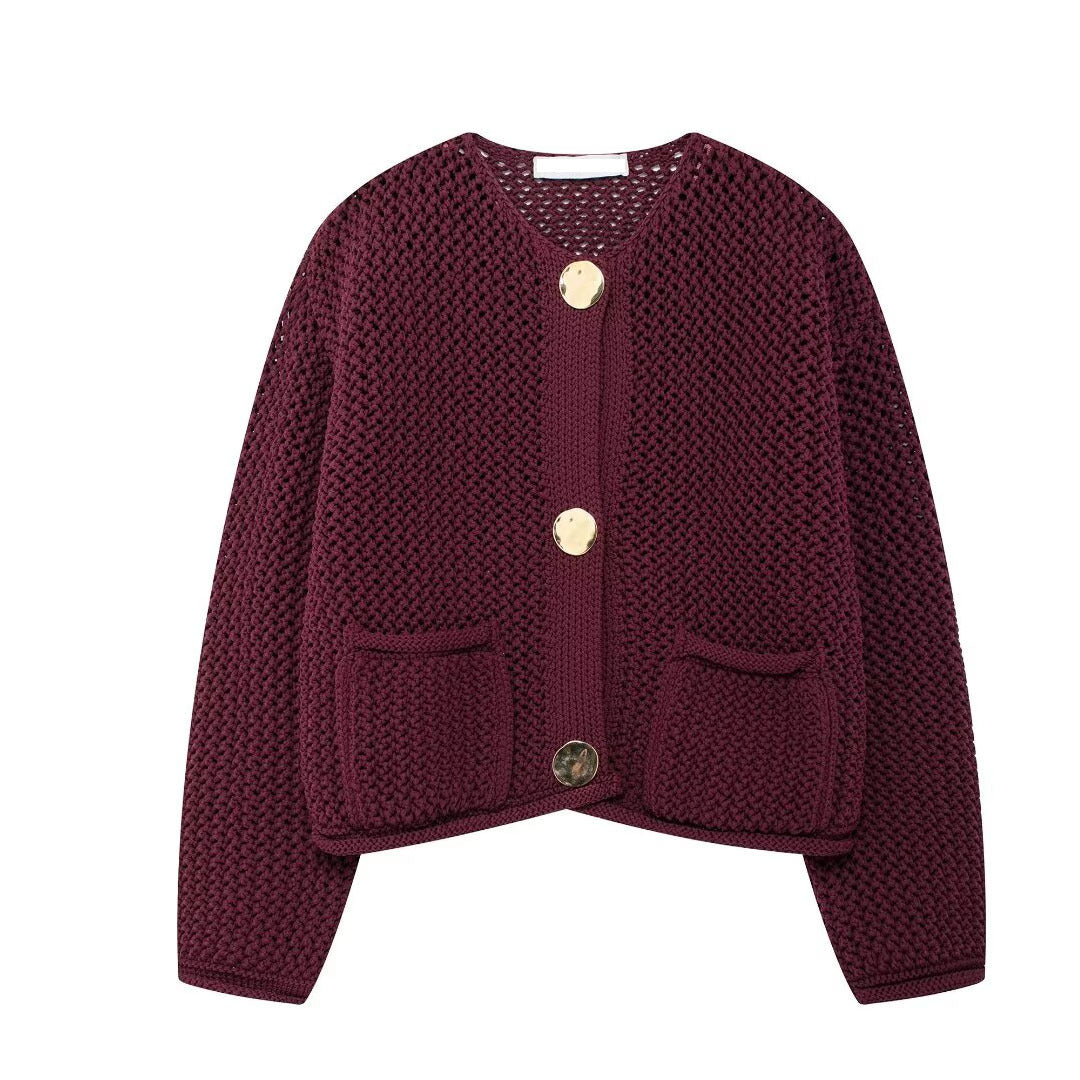 Women's Retro Style Thick Needle Metal Button Coats