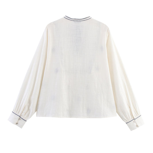 Women's Fashion Casual Retro Style Embroidered Shirt Blouses