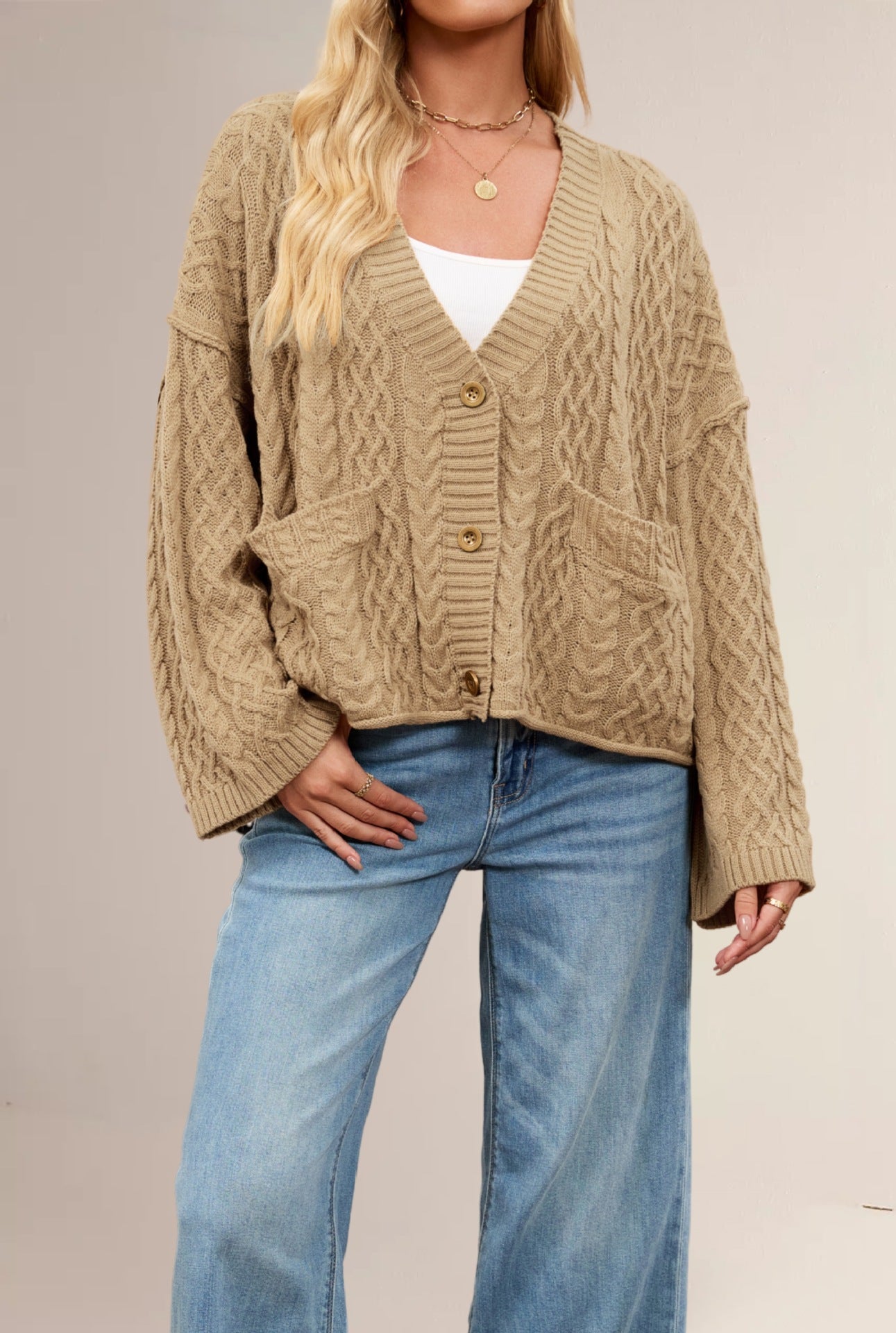 Women's Cable Loose-fitting Solid Color Knitted Sweaters
