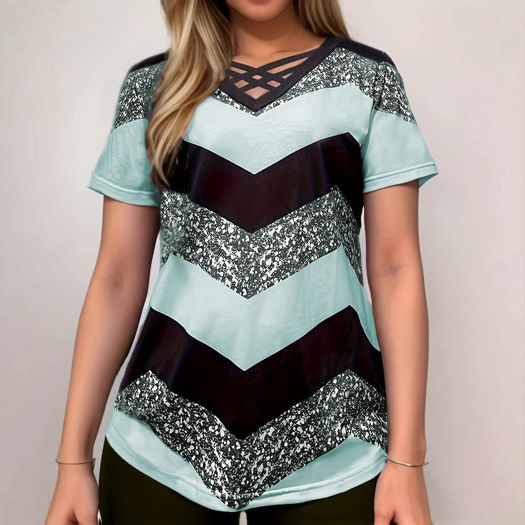 Women's Cross Striped Elegant Casual Short-sleeved T-shirt Blouses