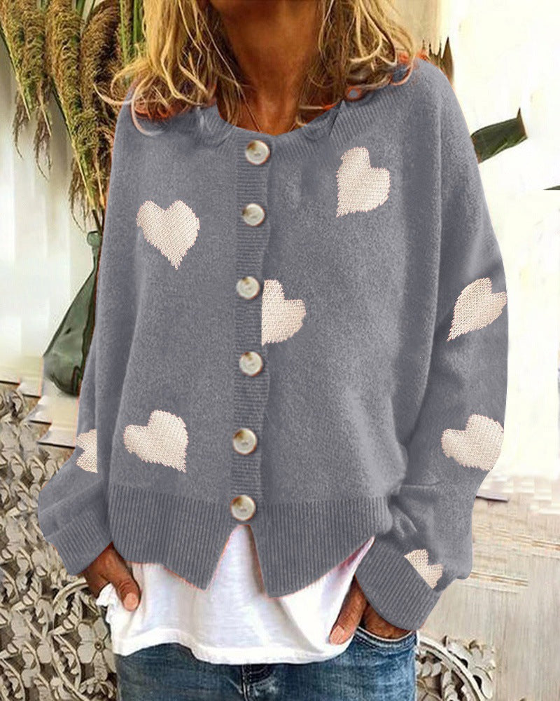 Women's Cool Creative Knitted Single-breasted Love Sweaters