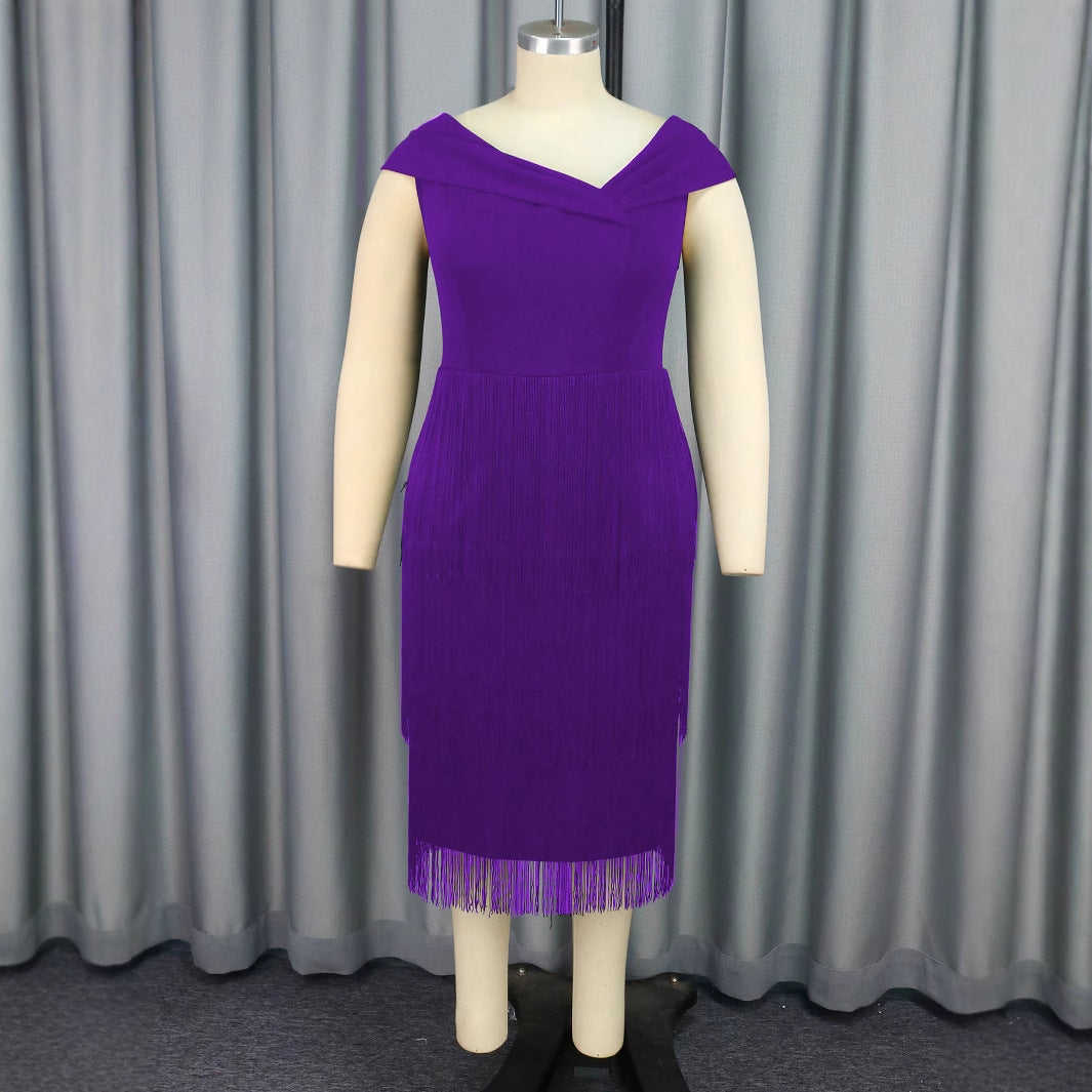 Collar Sleeveless Tassel Dress Party Prom Dresses