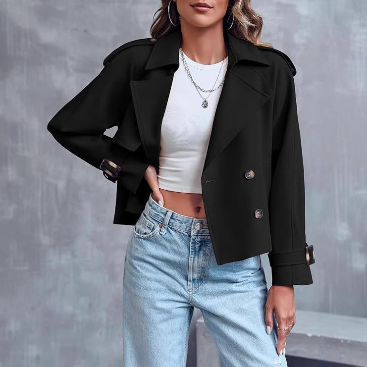 Women's Fashion Casual Double-breasted Trench With Pockets Coats