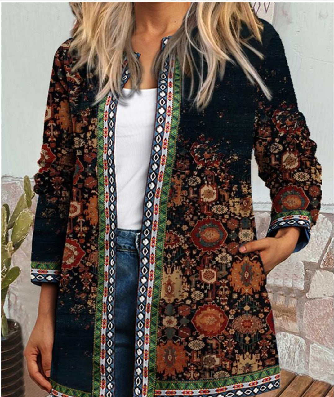 Women's Ethnic Style Floral Print Long Sleeve Jackets