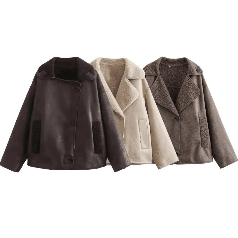 Women's Wool Turn-down Collar Fashion Stylish Korean Jackets