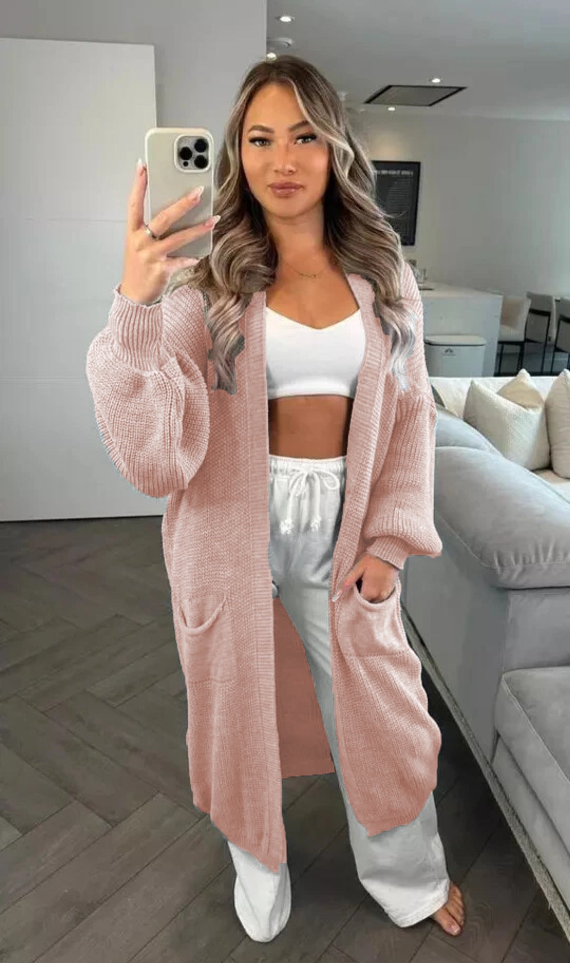 Women's Knitted Solid Color Loose Long Pocket Knitwear
