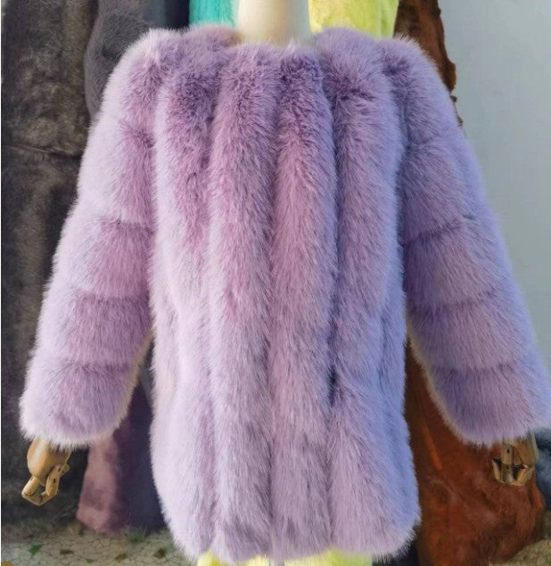 Women's Faux Fur Fox Mid-length Artificial Coats