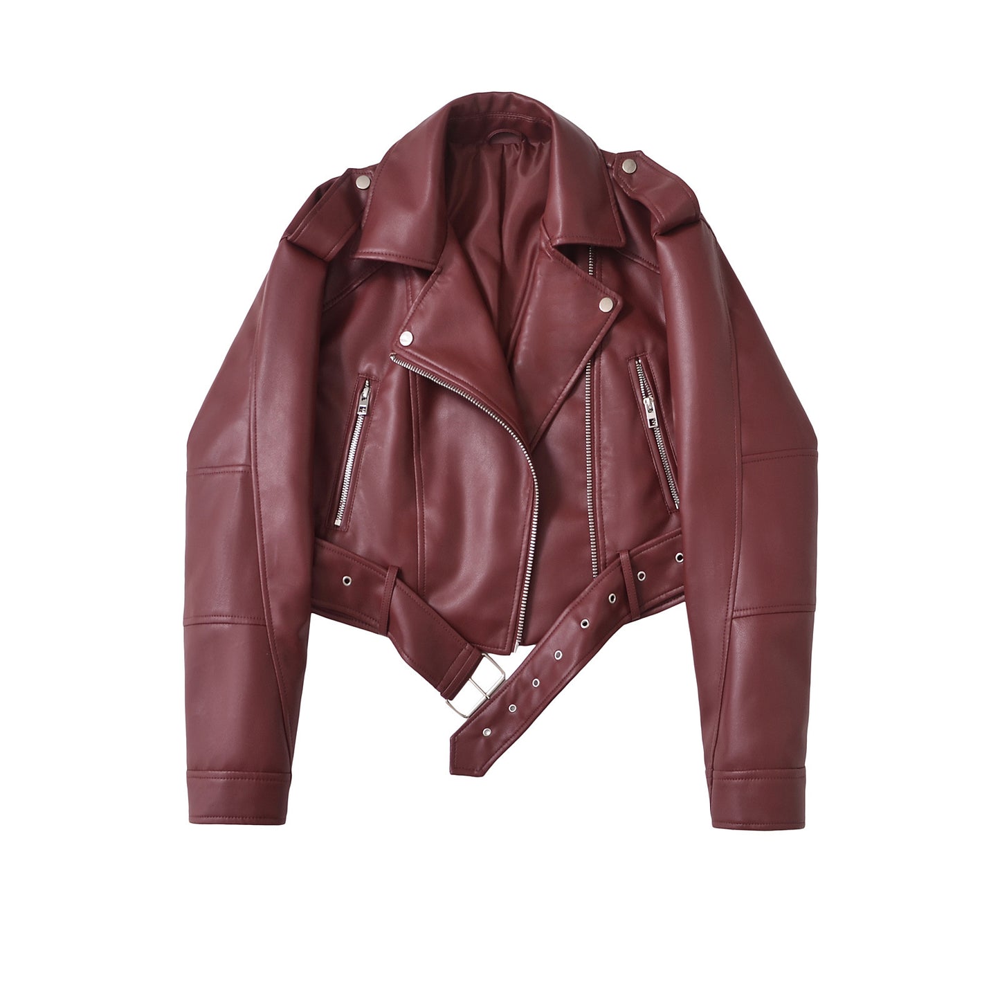 Women's Two-color Leather Distressed Lapel Baggy For Jackets