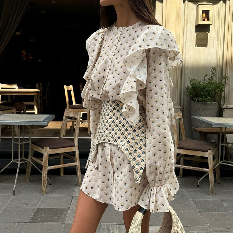 Women's Flared Sleeve Shirt Dress With Waist Shorts