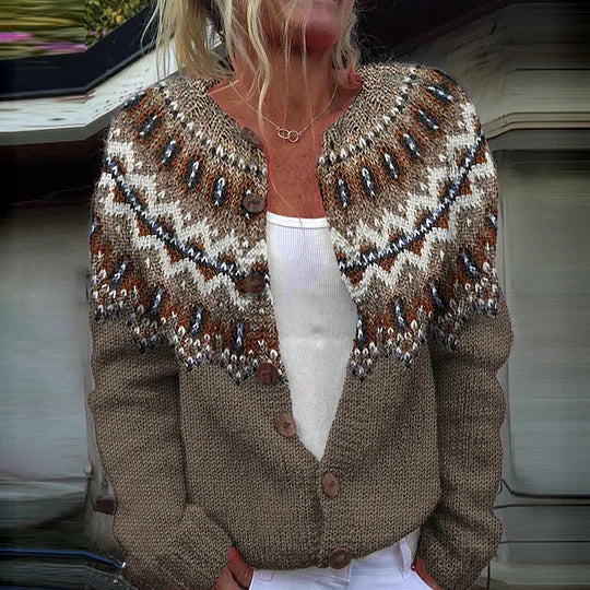 Winter Single-breasted Nordic Totem Warm Button Sweaters