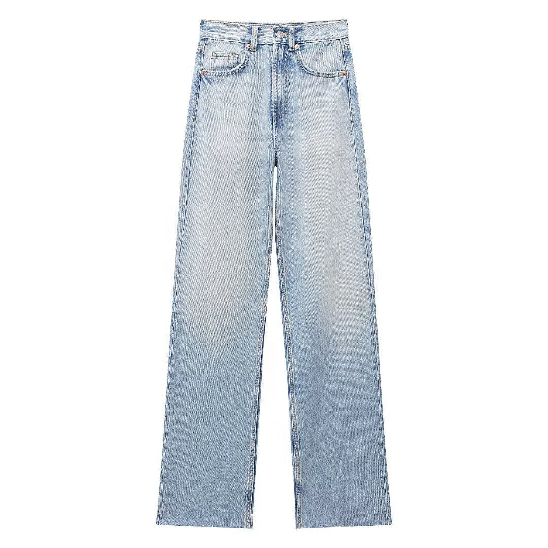 Women's Fashion Casual High Waist Straight Wide Jeans