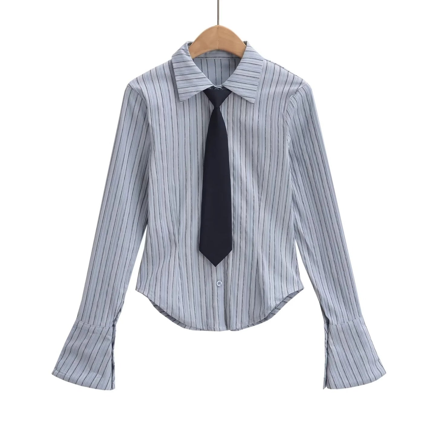 Women's Younger College Style With Tie Long Sleeve Blouses