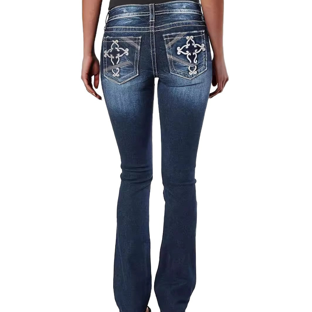 Women's Slim Fit Stretch Embroidery Summer Jeans