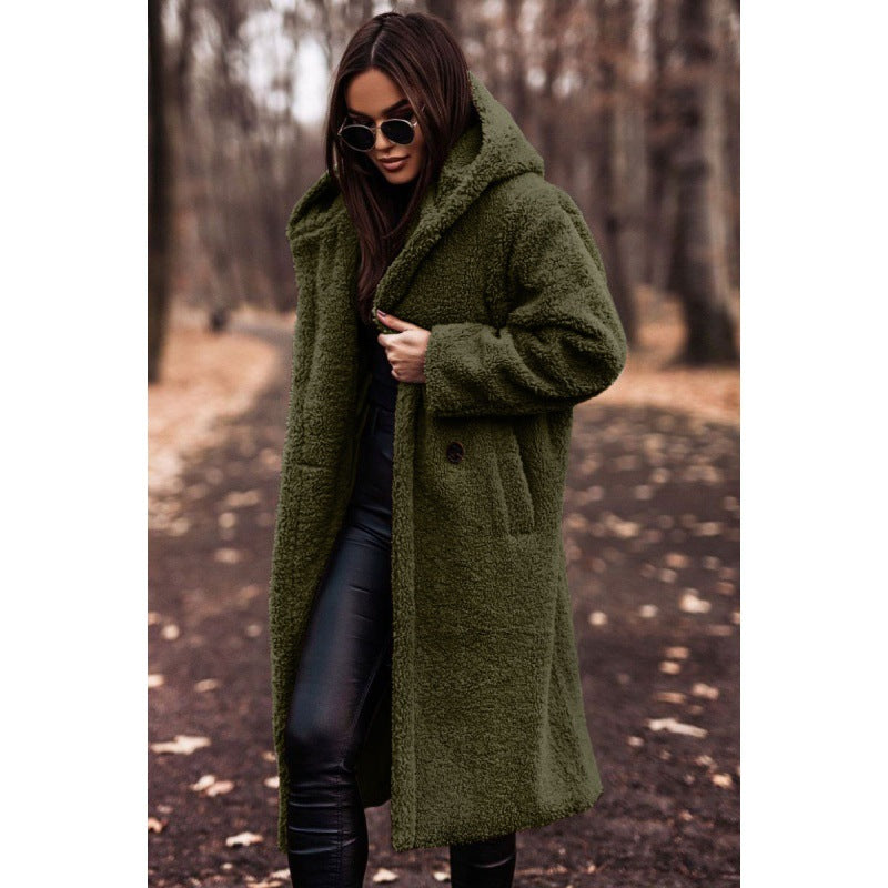 Women's Fashionable Long Solid Color Sleeve Woolen Coats
