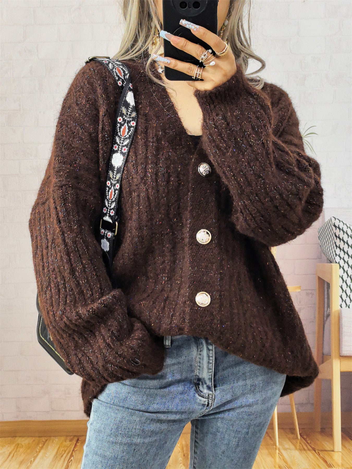 Retro Thick Gold Button Knitted Single-breasted Sweaters