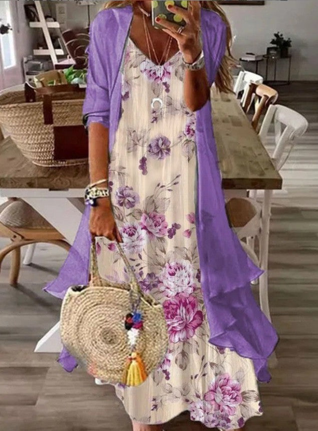 Women's Print Holiday Suspender Dress Indian Style Large Swing Dresses