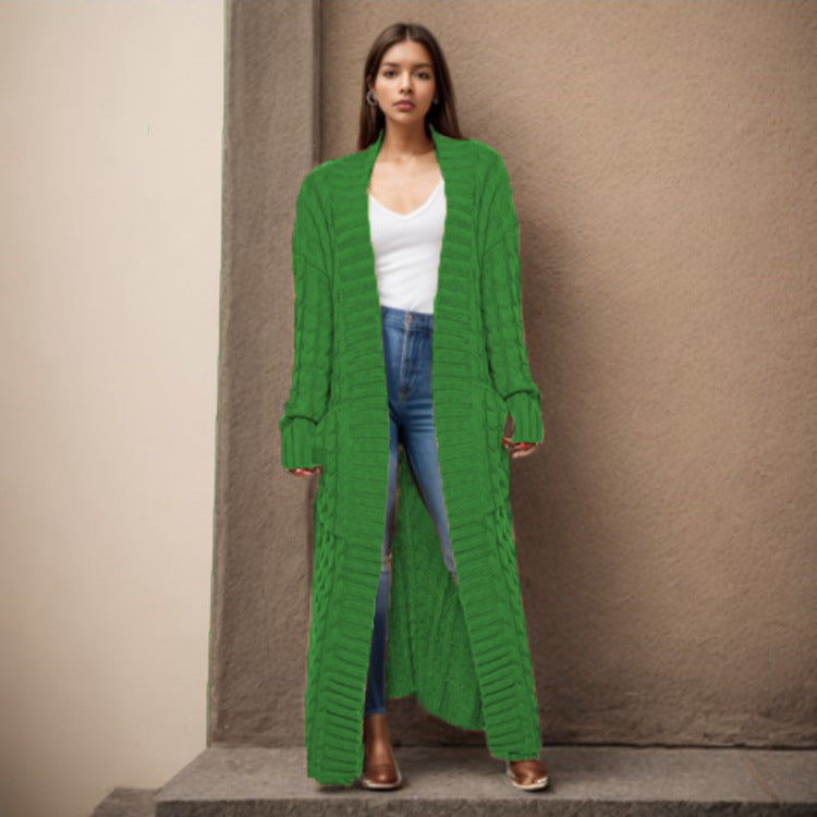 Women's Loose Knitted Pocket Long Thickened Sweaters